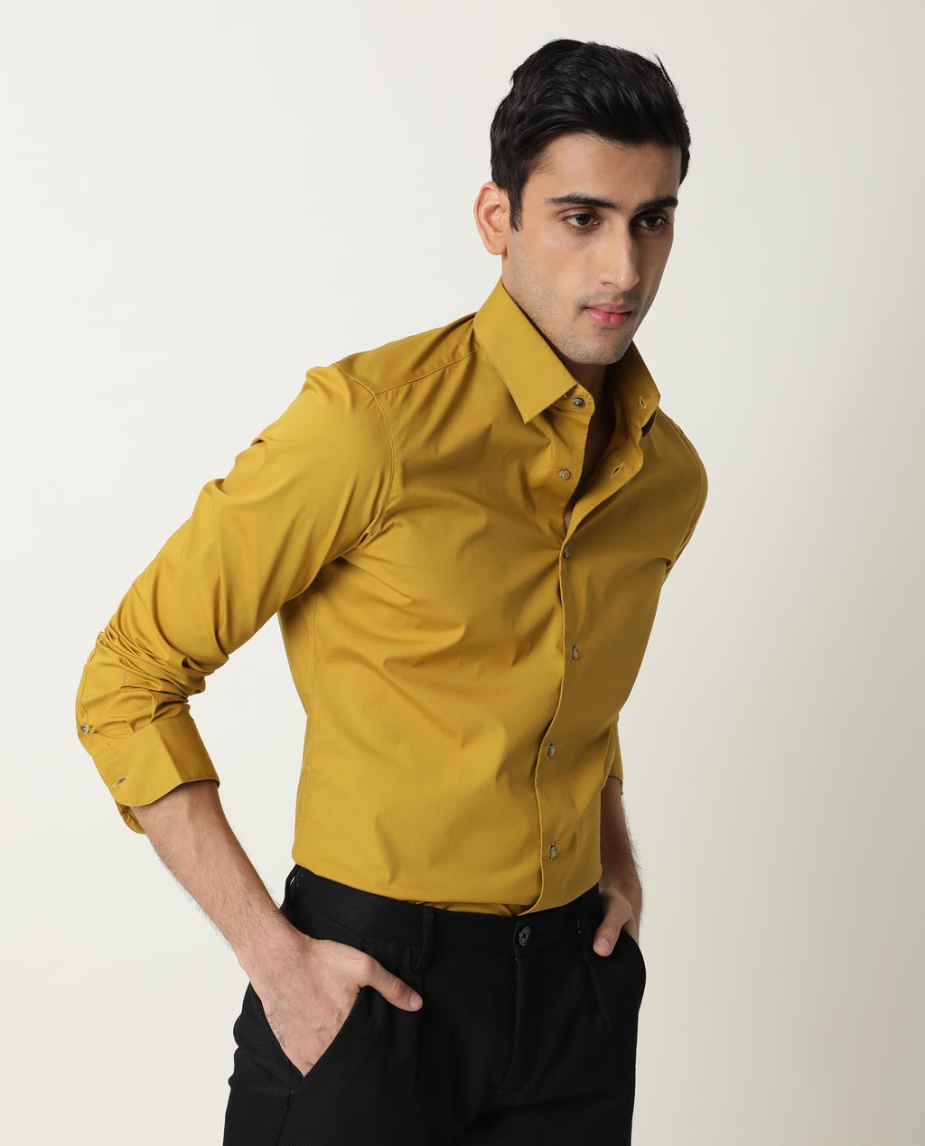 Rare Rabbit Men's Neutrons Yellow Cotton Regular Fit Full Sleeve Spread Collar Shirt
