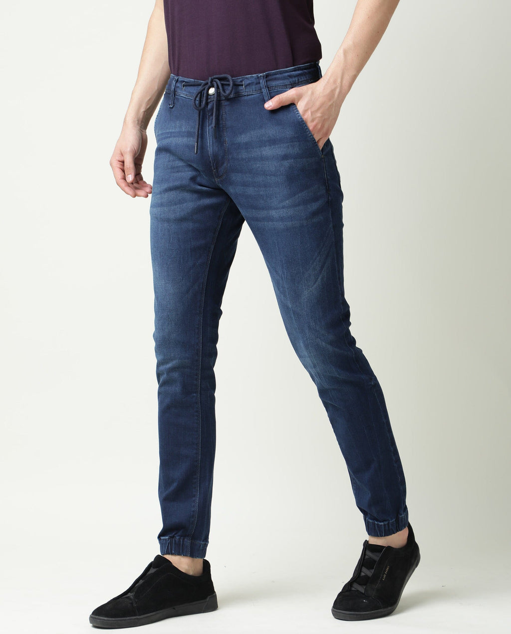 Rare Rabbit Men's Villa Navy Cotton Plain Hawk Slim Fit Jeans