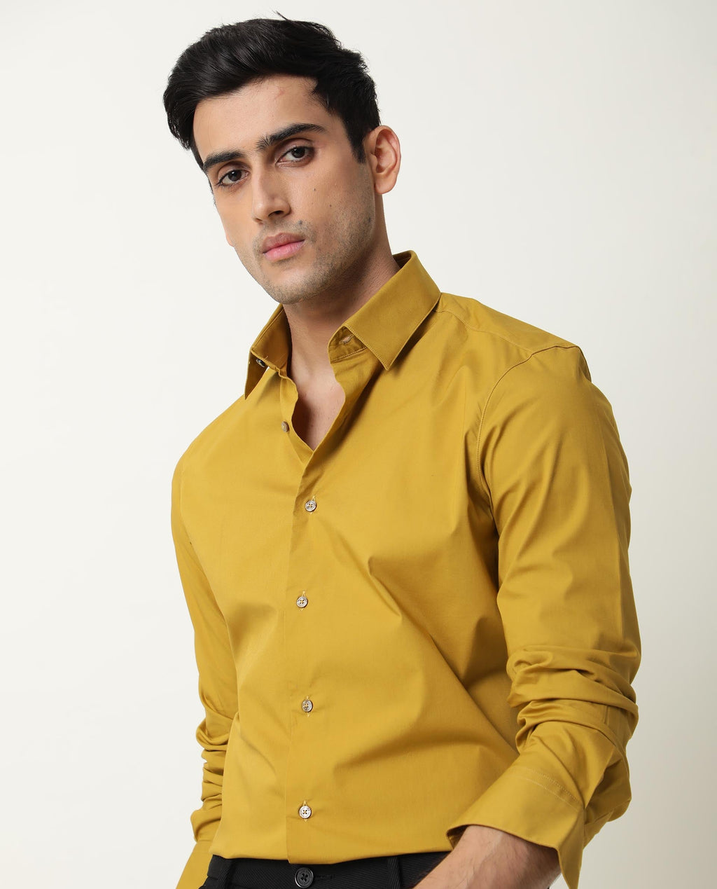 Rare Rabbit Men's Neutrons Yellow Cotton Regular Fit Full Sleeve Spread Collar Shirt