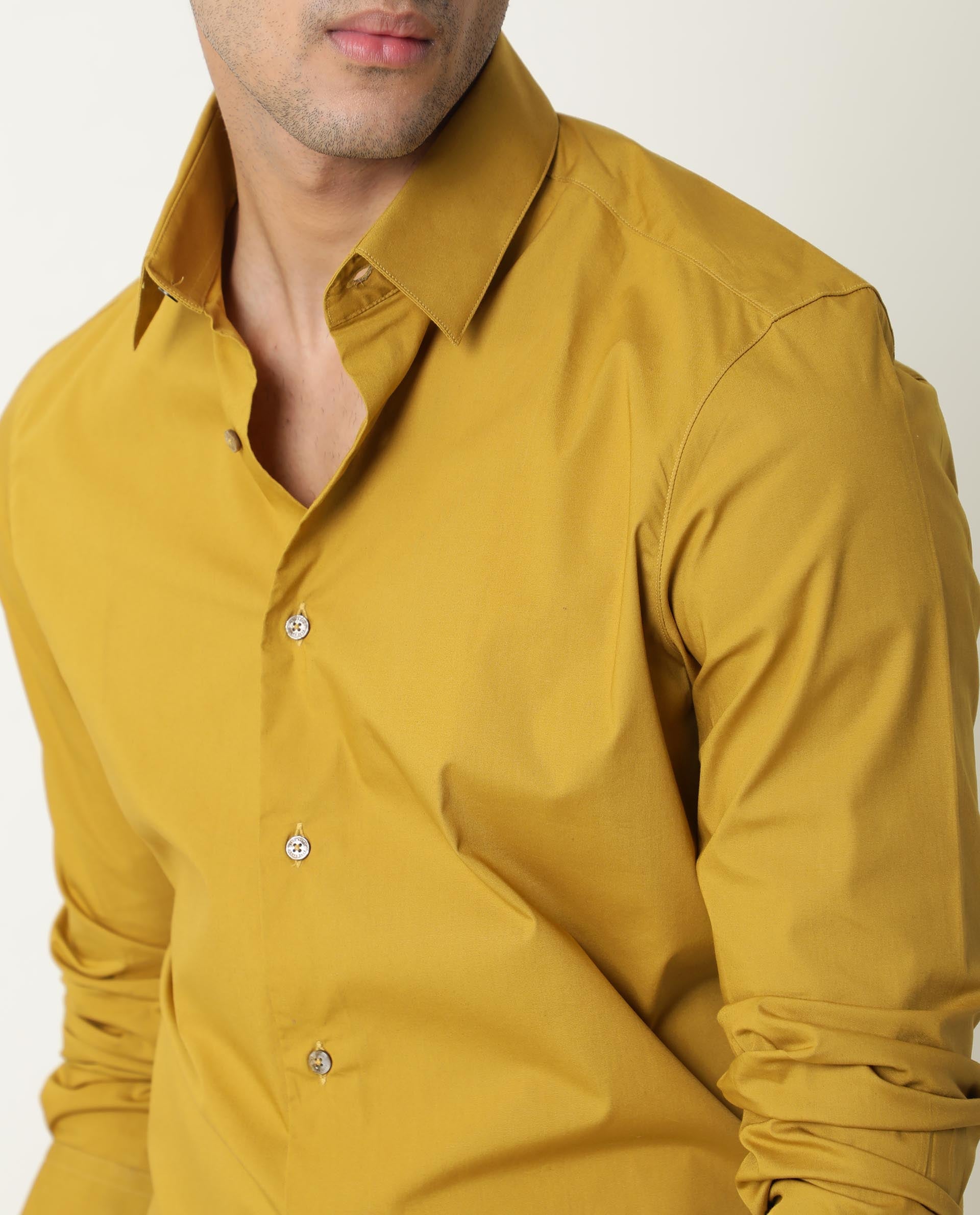Rare Rabbit Men's Neutrons Yellow Cotton Regular Fit Full Sleeve Spread Collar Shirt