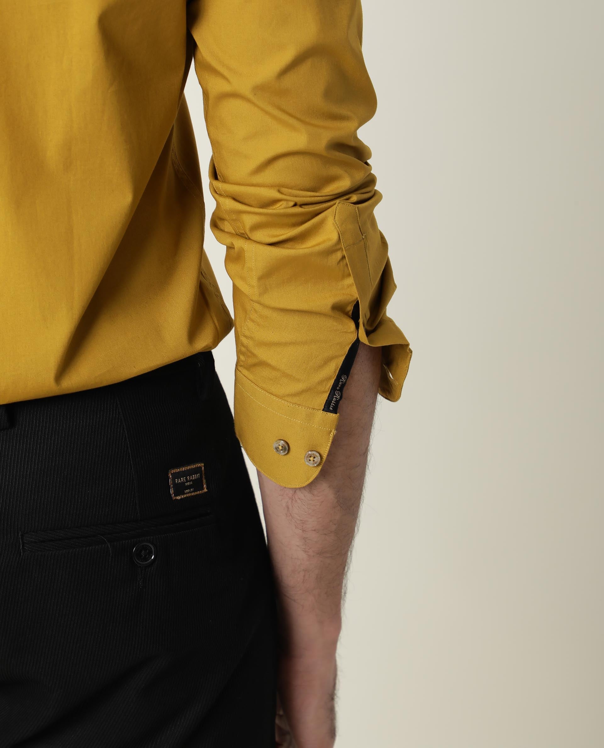 Rare Rabbit Men's Neutrons Yellow Cotton Regular Fit Full Sleeve Spread Collar Shirt