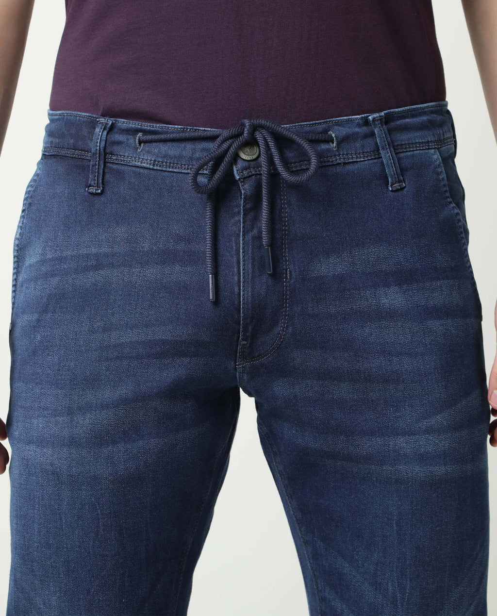 Rare Rabbit Men's Villa Navy Cotton Plain Hawk Slim Fit Jeans