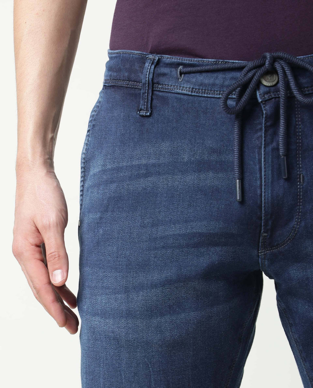 Rare Rabbit Men's Villa Navy Cotton Plain Hawk Slim Fit Jeans