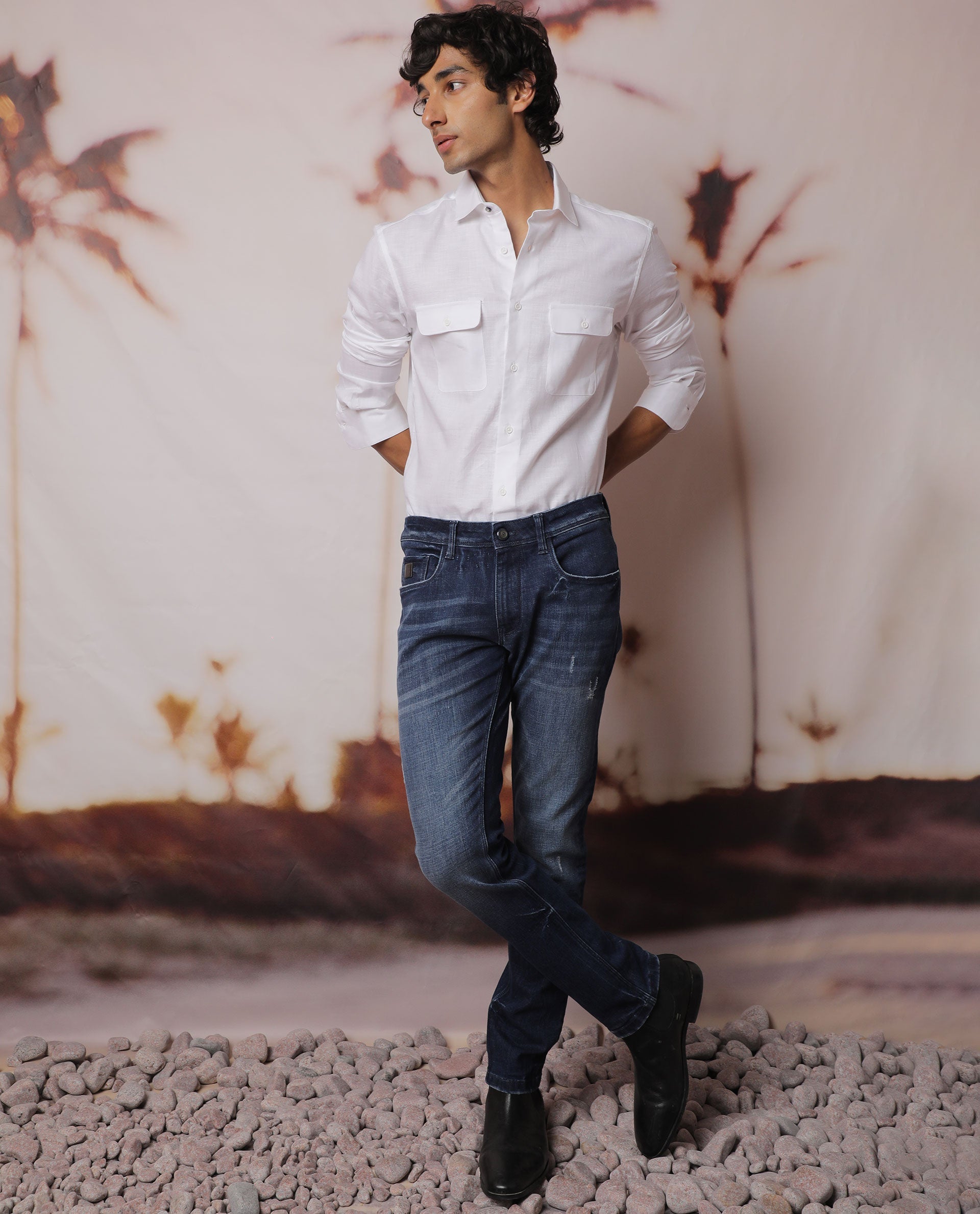 Rare Rabbit Men's Safa Ls White Cotton Plain Regular Fit Full Sleeve Collared Shirt