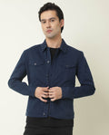 Rare Rabbit Men's Vintage Navy Cotton Plain Regular Fit Full Sleeve Spread Collar Jacket