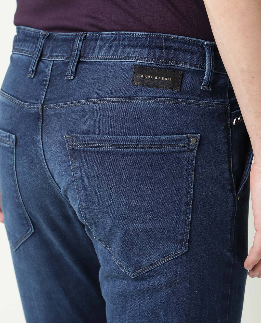 Rare Rabbit Men's Villa Navy Cotton Plain Hawk Slim Fit Jeans