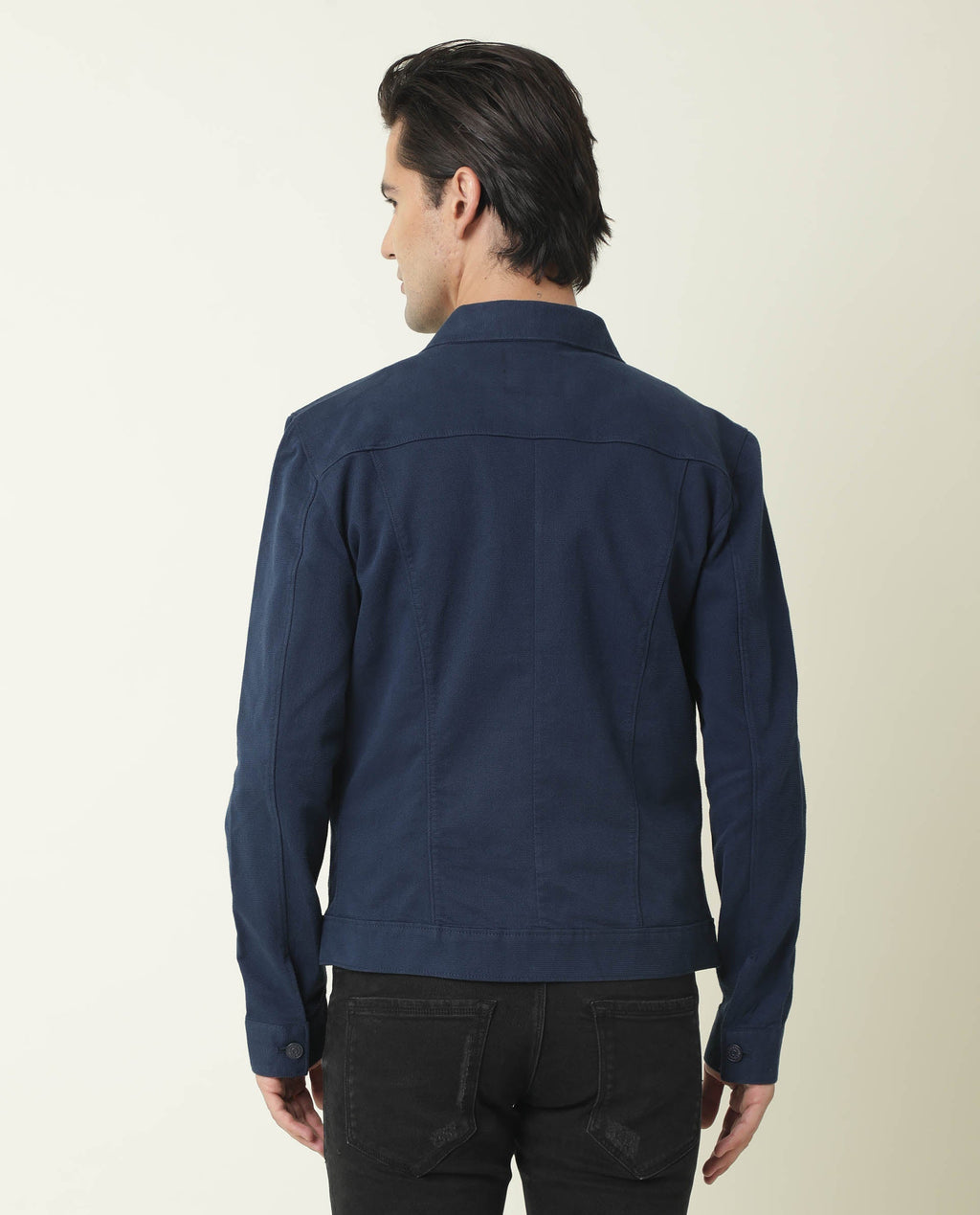 Rare Rabbit Men's Vintage Navy Cotton Plain Regular Fit Full Sleeve Spread Collar Jacket