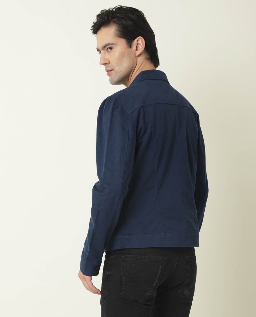Rare Rabbit Men's Vintage Navy Cotton Plain Regular Fit Full Sleeve Spread Collar Jacket