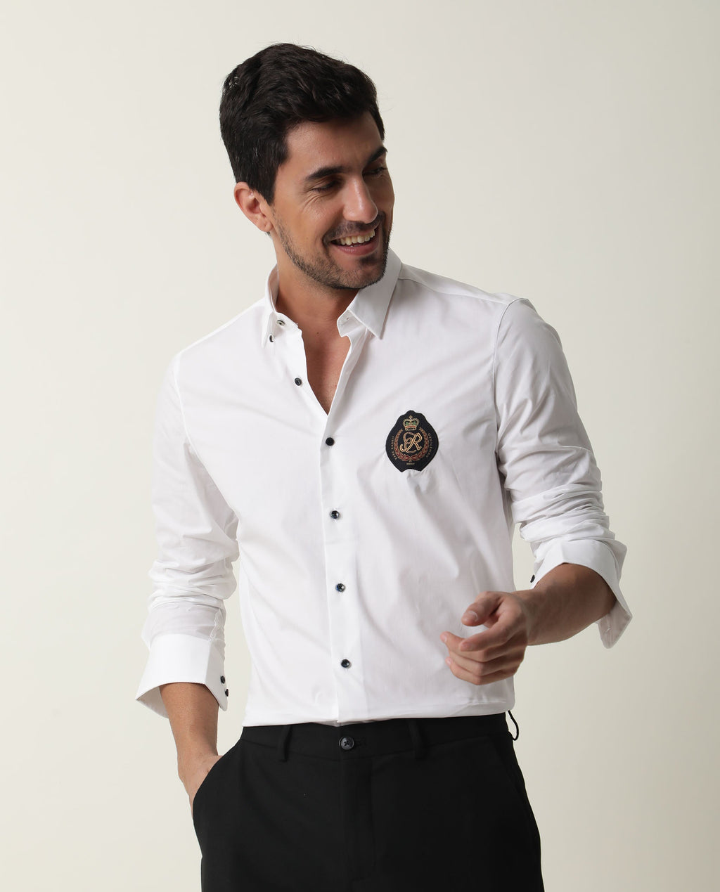Rare Rabbit Men's Crown White Cotton Plain Regular Fit Full Sleeve Spread Collar Shirt