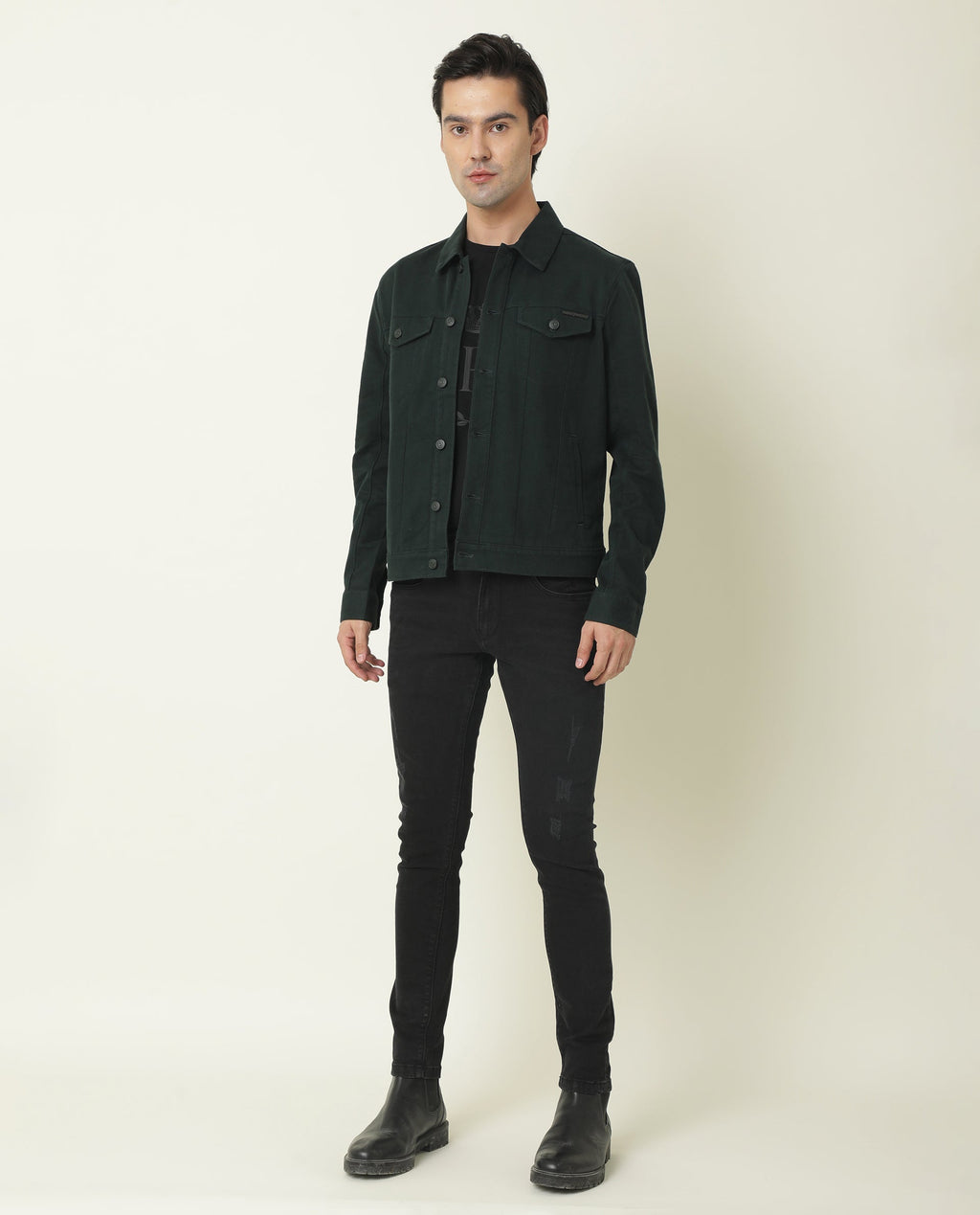 Rare Rabbit Men's Vintage Green Plain Regular Fit Full Sleeve Collared Jacket