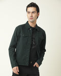 Rare Rabbit Men's Vintage Green Plain Regular Fit Full Sleeve Collared Jacket