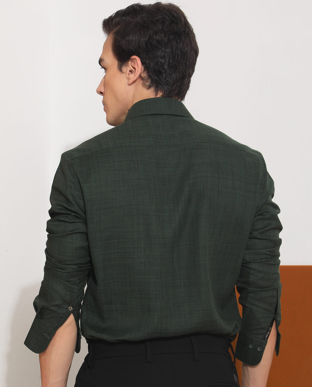 Rare Rabbit Men's Safa Olive Cotton Plain Regular Fit Full Sleeve Collared Shirt