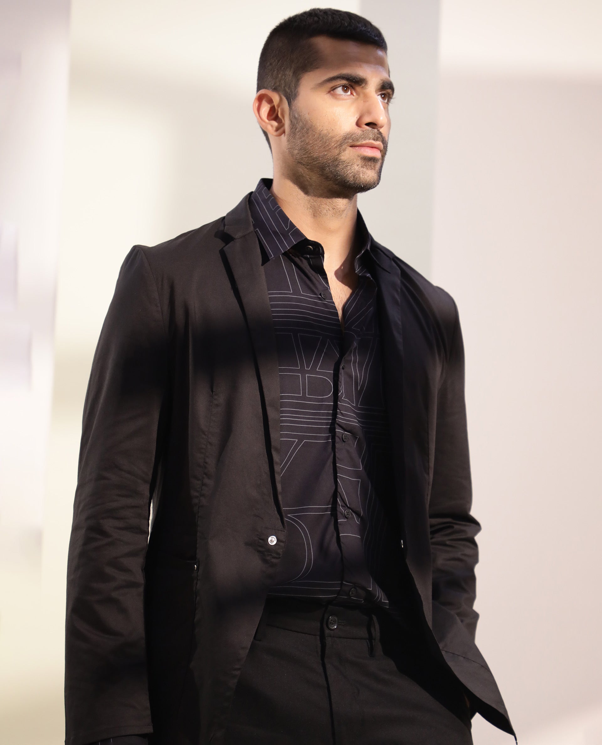 Rare Rabbit Men's Malfor Black Viscose Statement Print Regular Fit Full Sleeve Collared Shirt