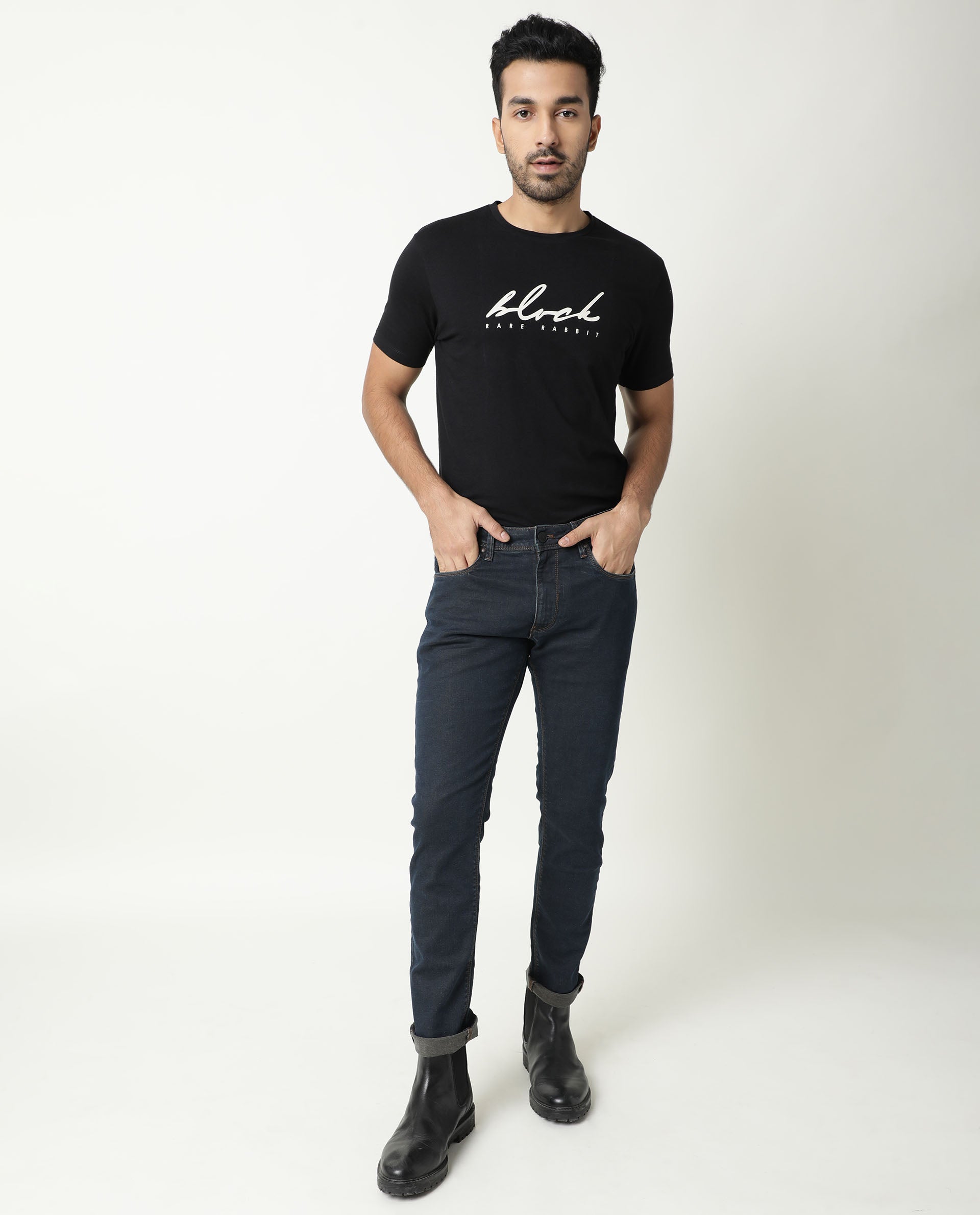 Rare Rabbit Men's Twix Brown Cotton Plain Hawk Slim Fit Jeans
