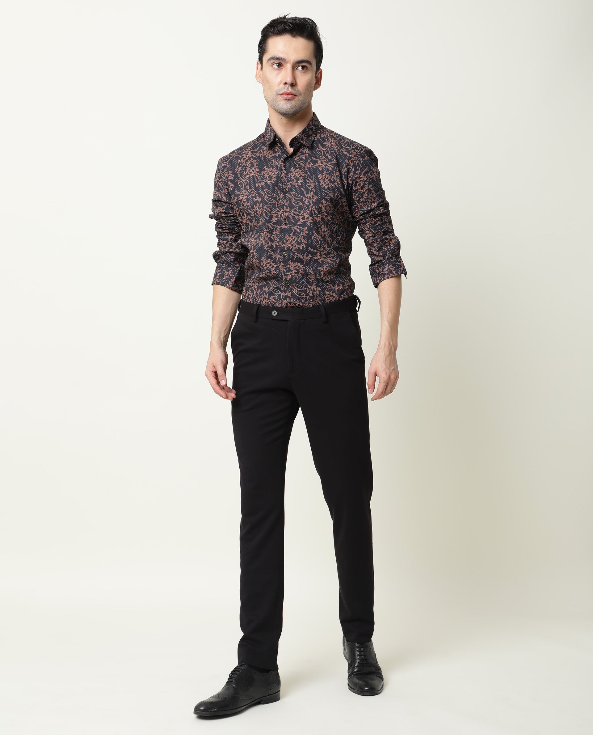 Rare Rabbit Men's Rai Navy Cotton Regular Fit Full Sleeve Spread Collar Shirt