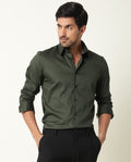 Rare Rabbit Men's Holand Olive Satin Plain Regular Fit Full Sleeve Button-Down Collar Shirt