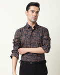 Rare Rabbit Men's Rai Navy Cotton Regular Fit Full Sleeve Spread Collar Shirt