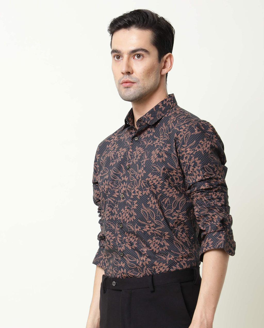 Rare Rabbit Men's Rai Navy Cotton Regular Fit Full Sleeve Spread Collar Shirt