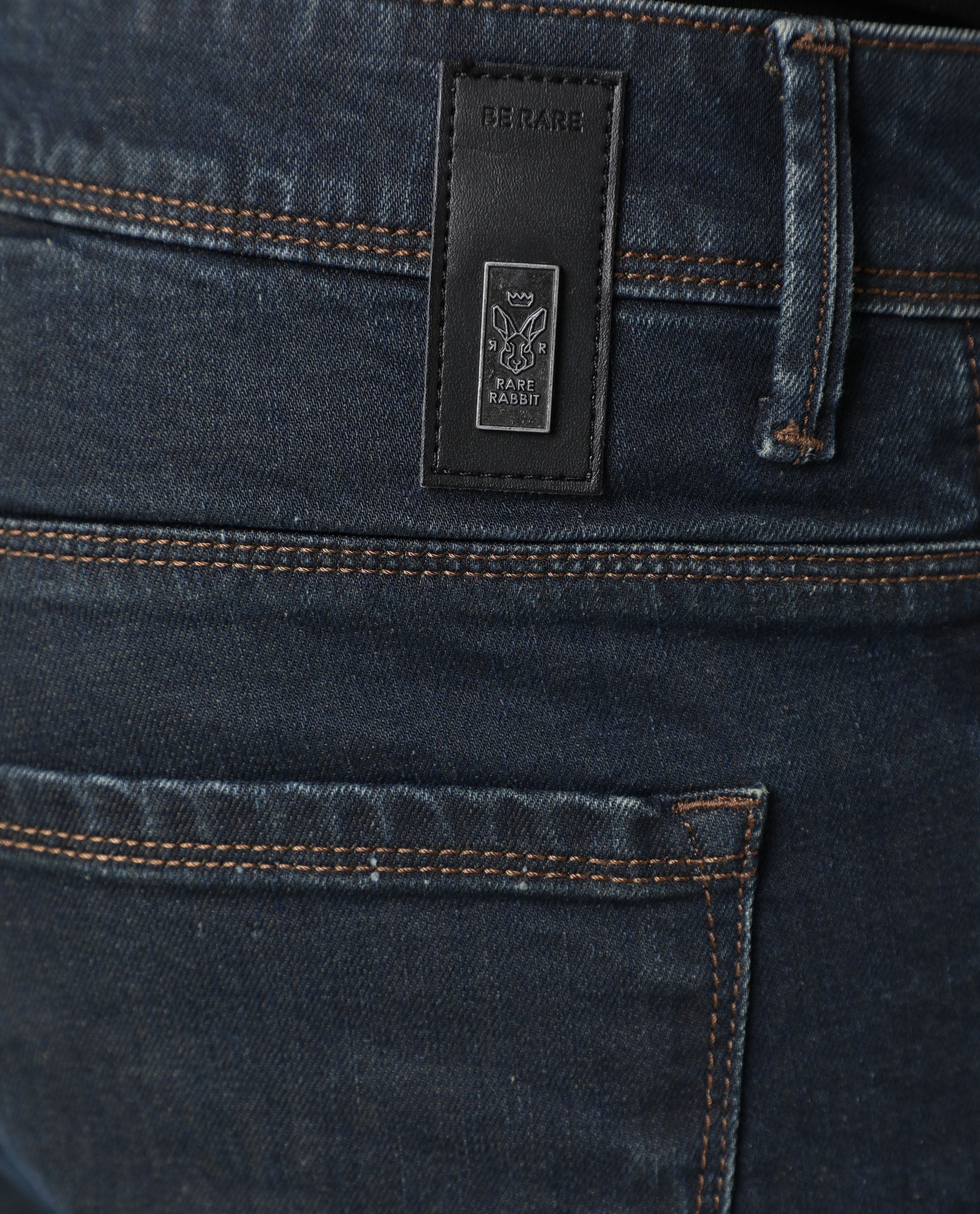 Rare Rabbit Men's Twix Brown Cotton Plain Hawk Slim Fit Jeans