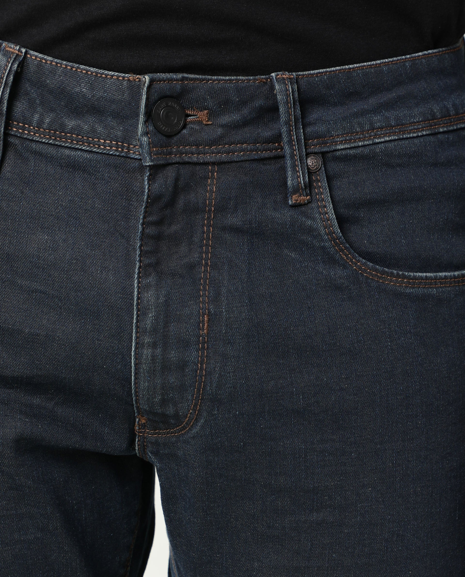 Rare Rabbit Men's Twix Brown Cotton Plain Hawk Slim Fit Jeans