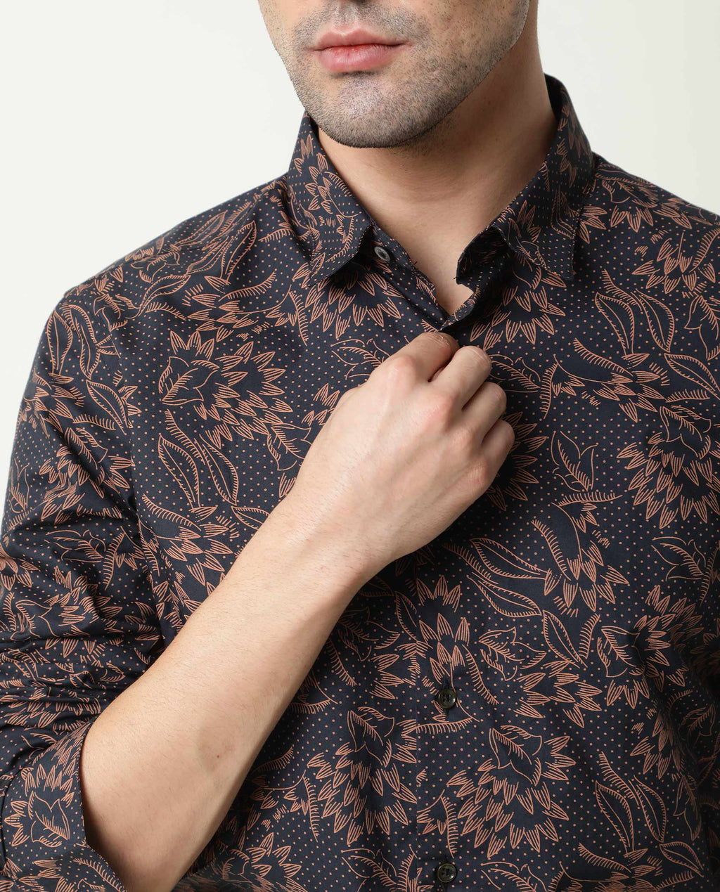 Rare Rabbit Men's Rai Navy Cotton Regular Fit Full Sleeve Spread Collar Shirt
