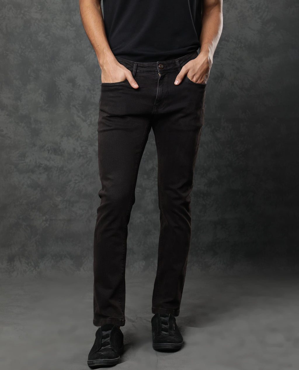 Rare Rabbit Men's Nate Maroon Cotton Plain Hawk Slim Fit Jeans