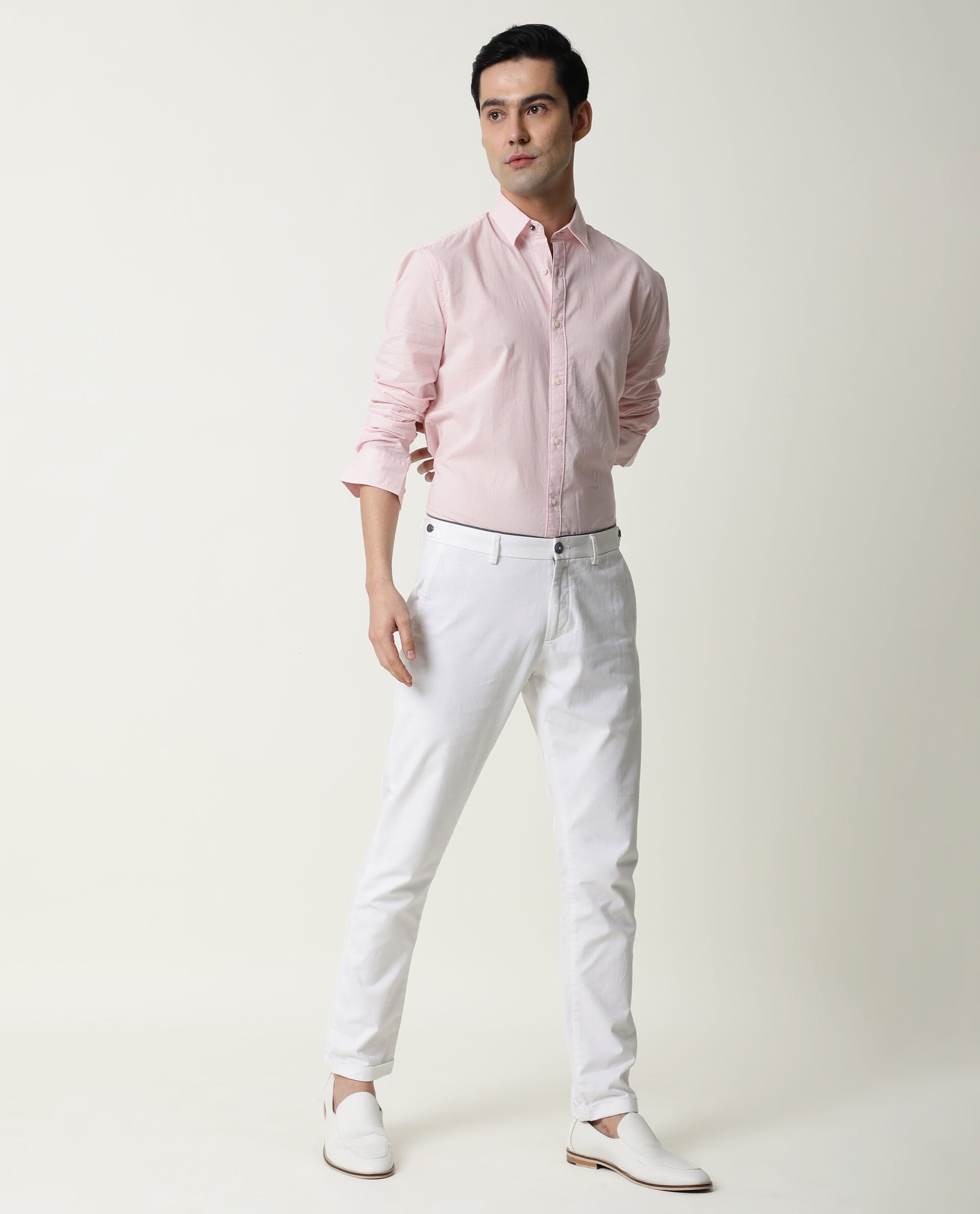 Rare Rabbit Men's Fullslee Pink Cotton Plain Tailored Fit Full Sleeve Collared Shirt