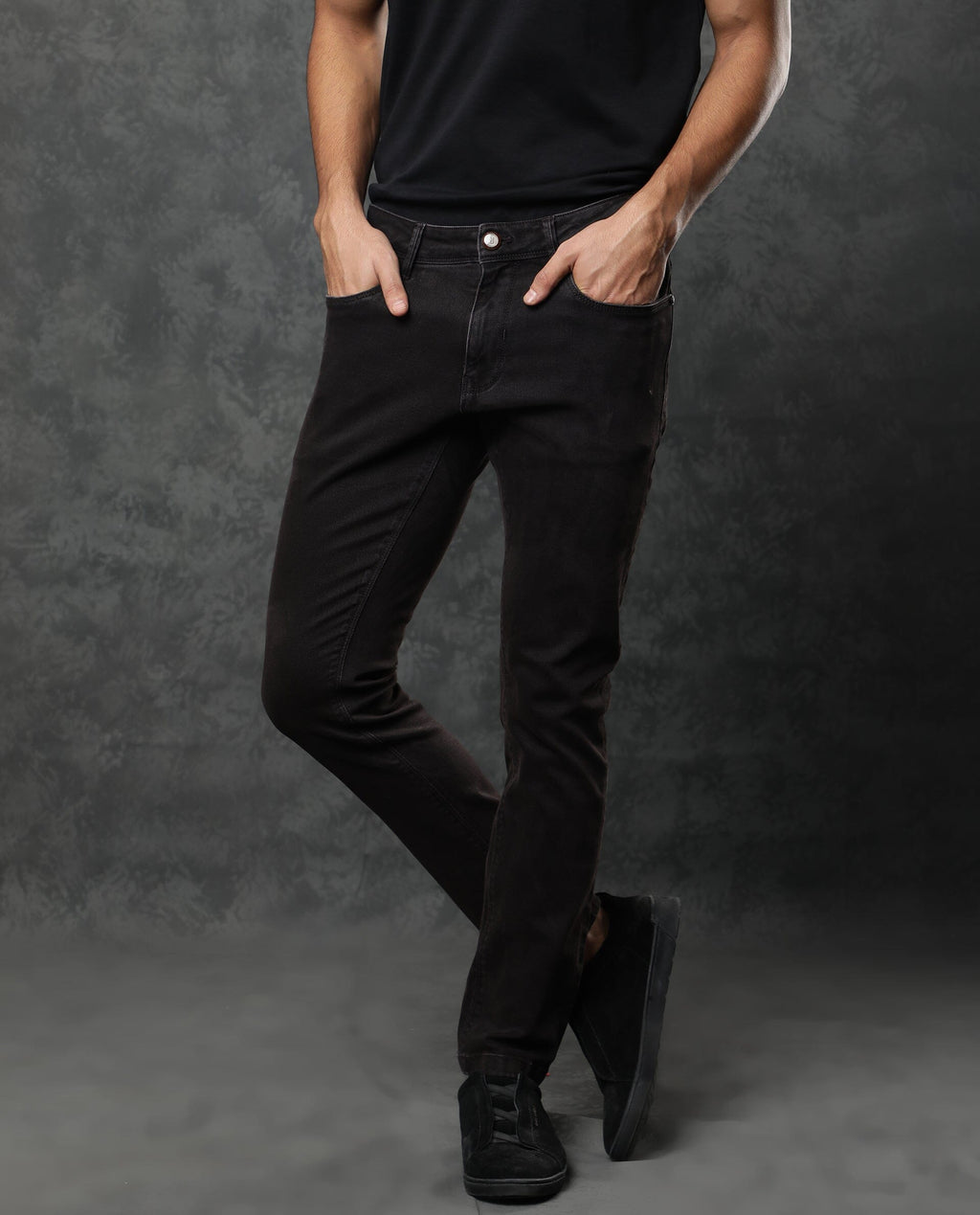 Rare Rabbit Men's Nate Maroon Cotton Plain Hawk Slim Fit Jeans