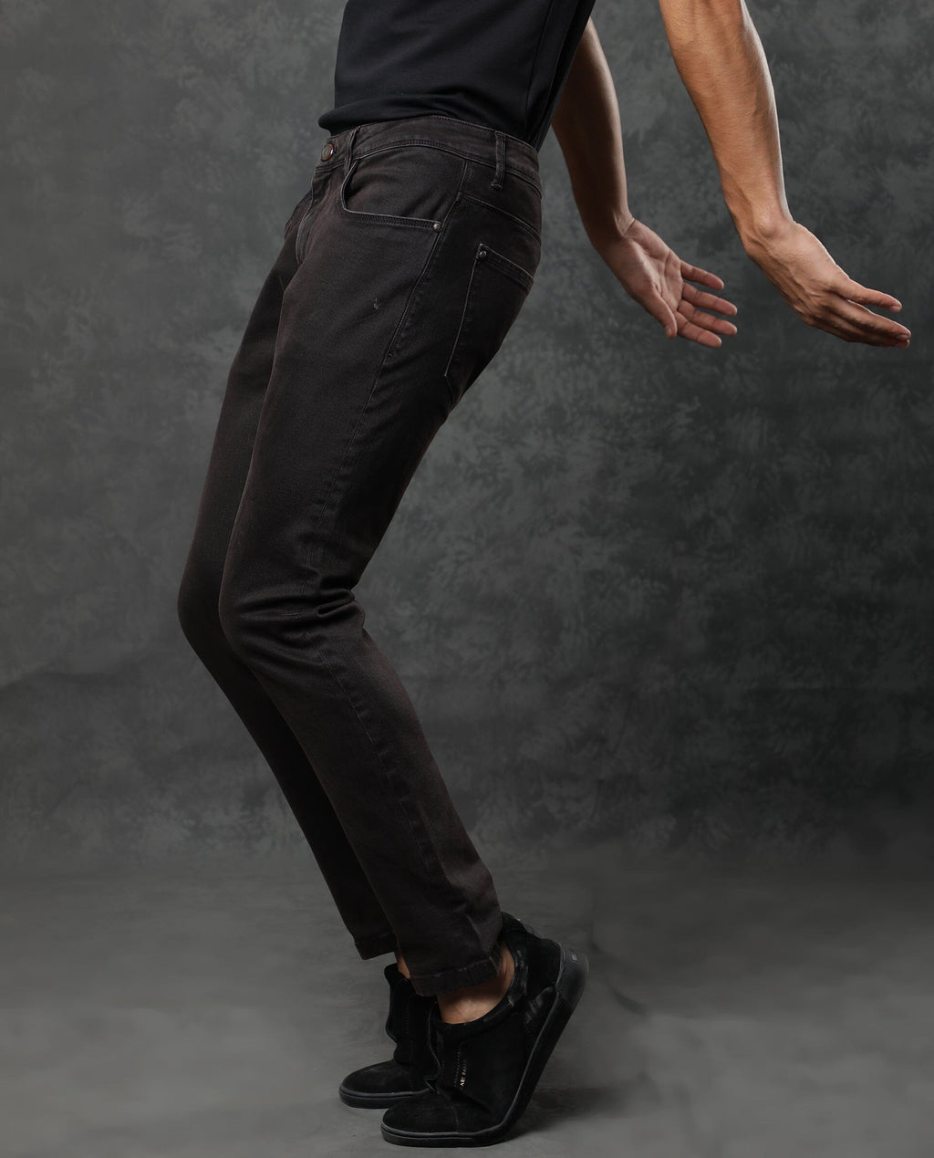 Rare Rabbit Men's Nate Maroon Cotton Plain Hawk Slim Fit Jeans