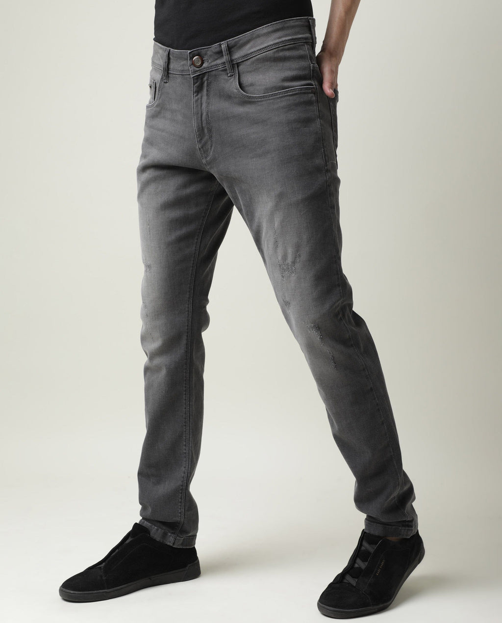 Rare Rabbit Men's Granate Grey Plain Morris Regular Fit Jeans