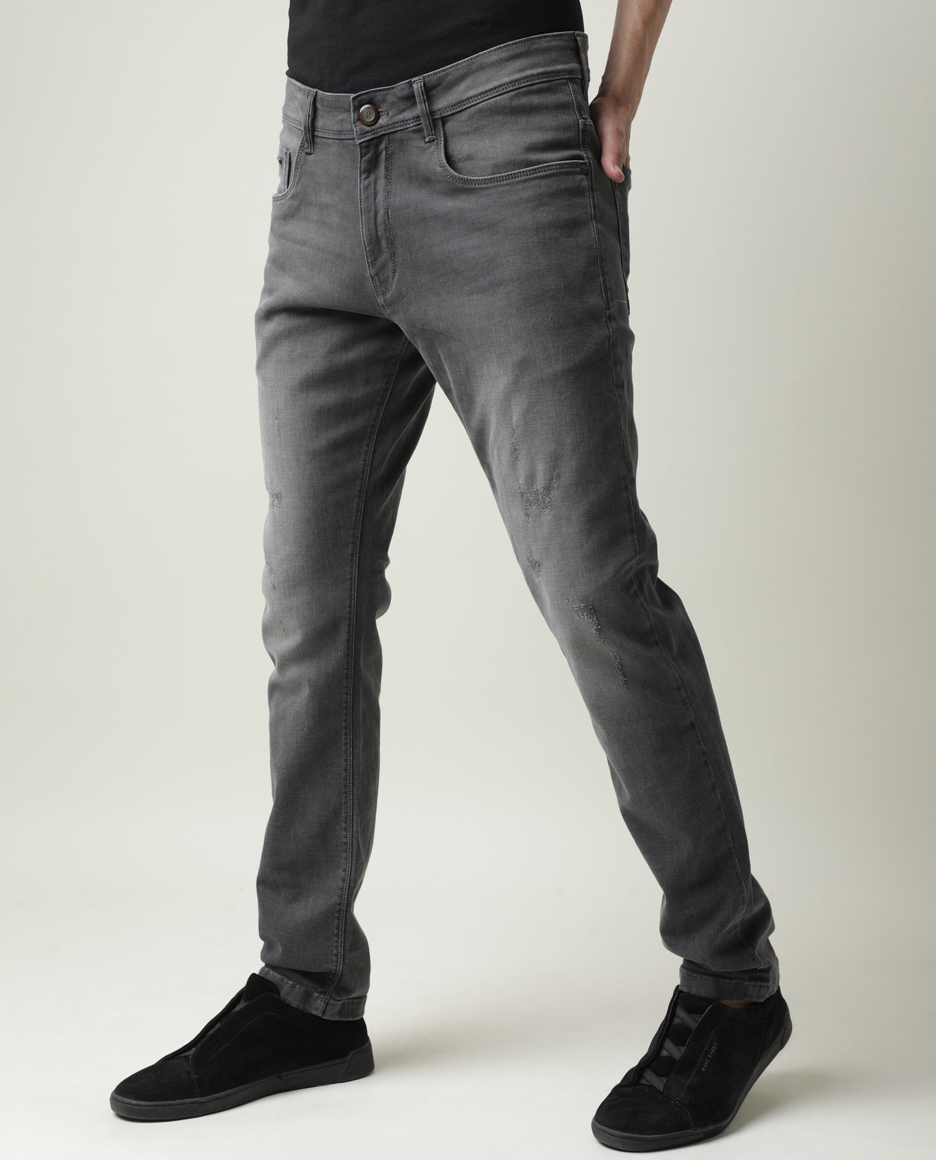 Rare Rabbit Men's Granate Grey Plain Morris Regular Fit Jeans