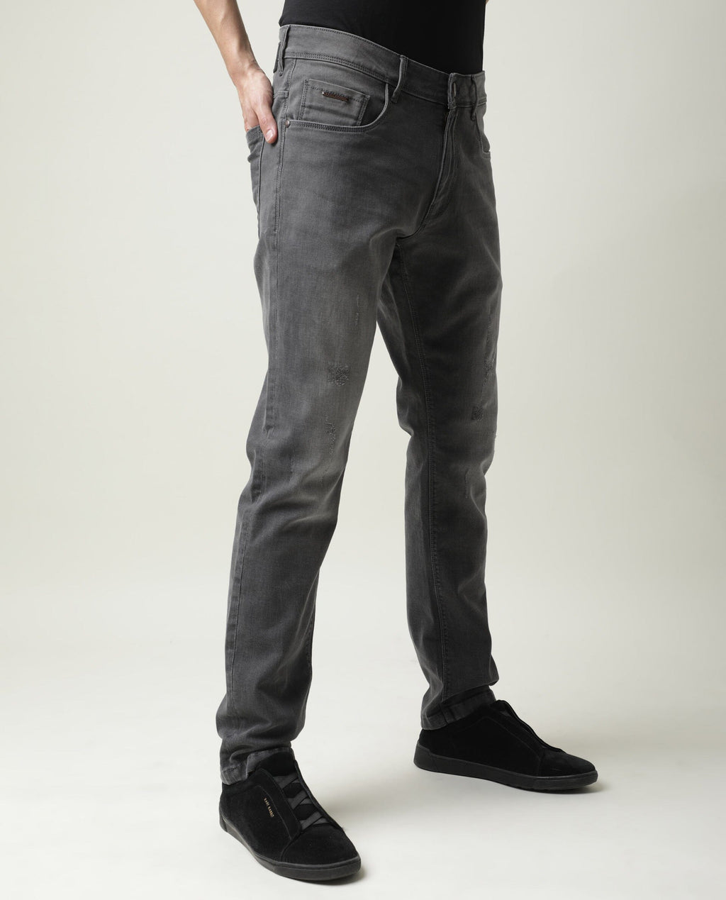 Rare Rabbit Men's Granate Grey Plain Morris Regular Fit Jeans