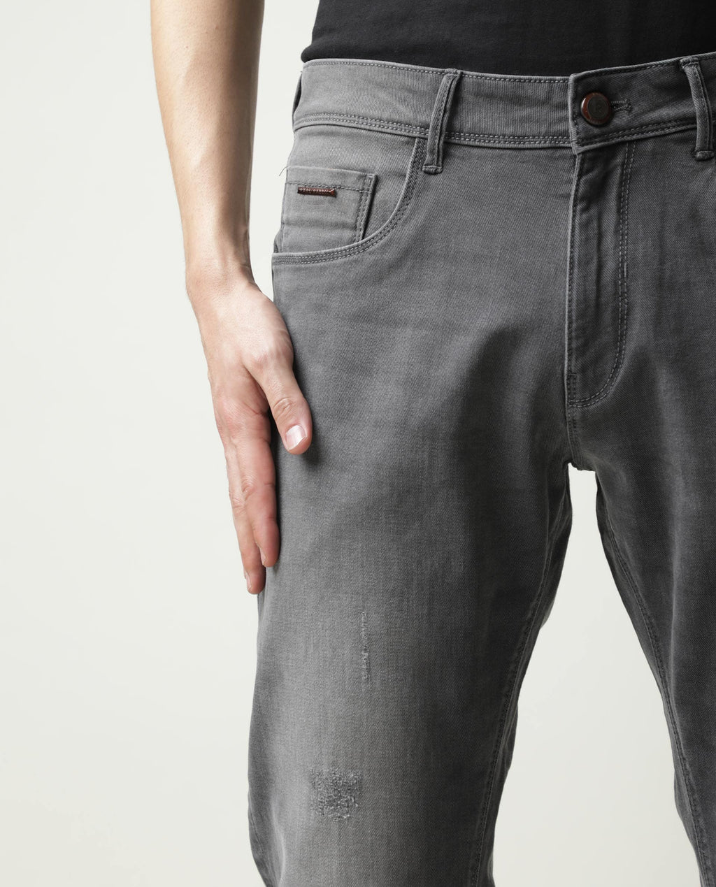 Rare Rabbit Men's Granate Grey Plain Morris Regular Fit Jeans