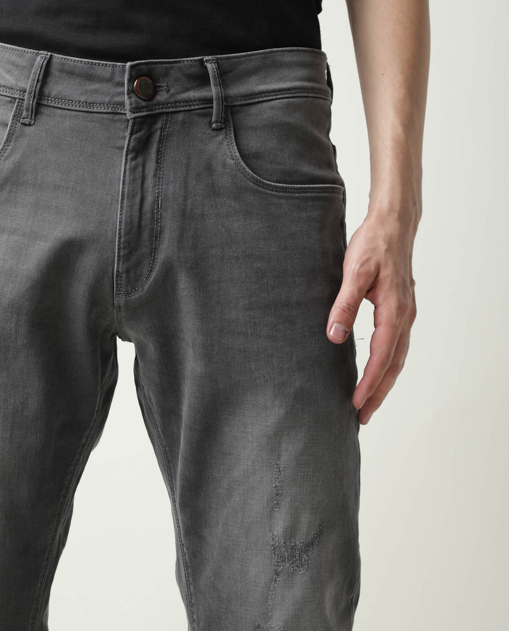 Rare Rabbit Men's Granate Grey Plain Morris Regular Fit Jeans