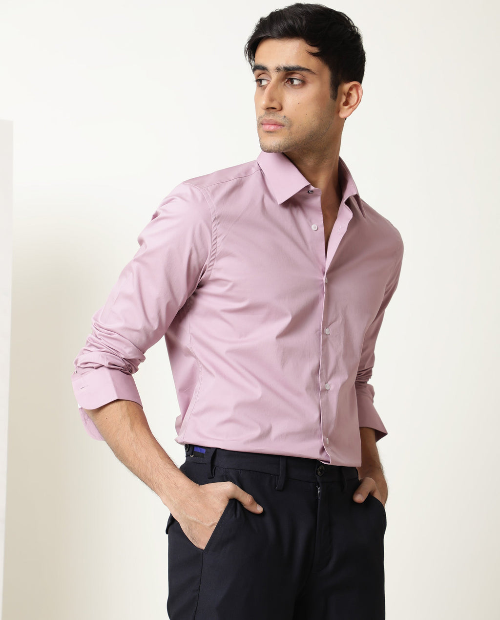 Rare Rabbit Men's Neutons Pink Cotton Plain Regular Fit Full Sleeve Collared Shirt