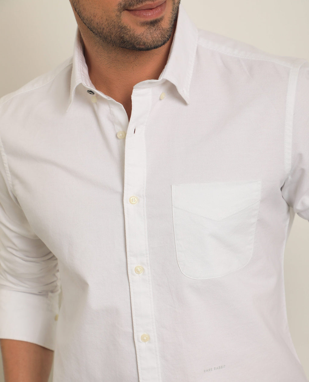 Rare Rabbit Men's Auxfo White Cotton Plain Regular Fit Full Sleeve Collared Shirt