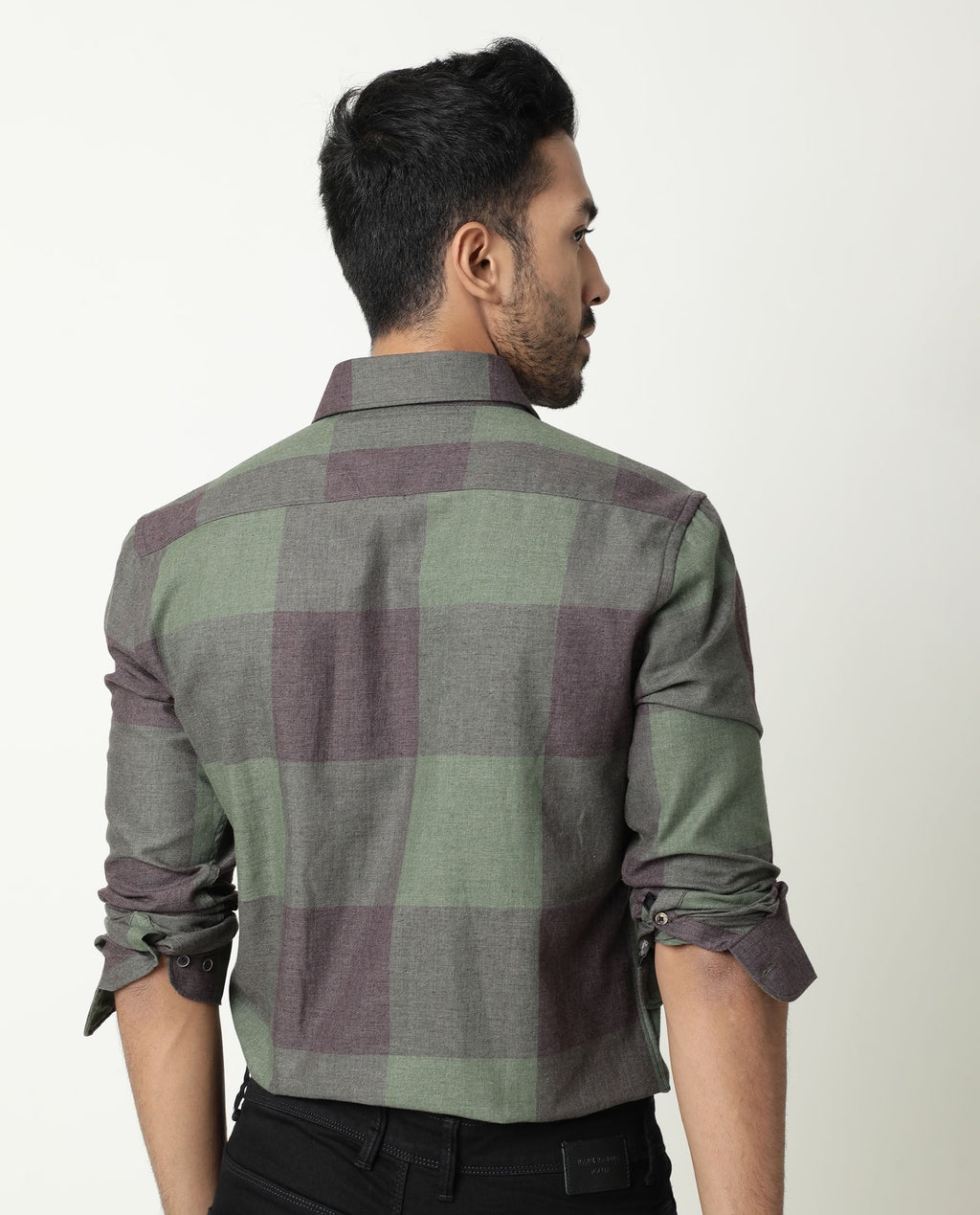 Rare Rabbit Men's Edd Green Cotton Checked Print Tailored Fit Full Sleeve Collared Shirt