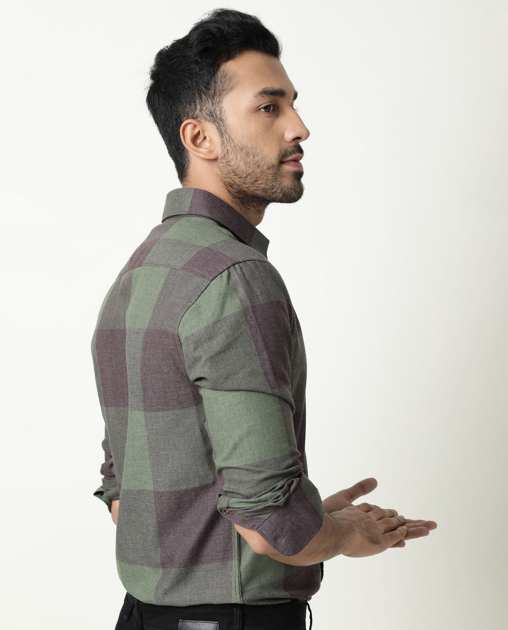 Rare Rabbit Men's Edd Green Cotton Checked Print Tailored Fit Full Sleeve Collared Shirt