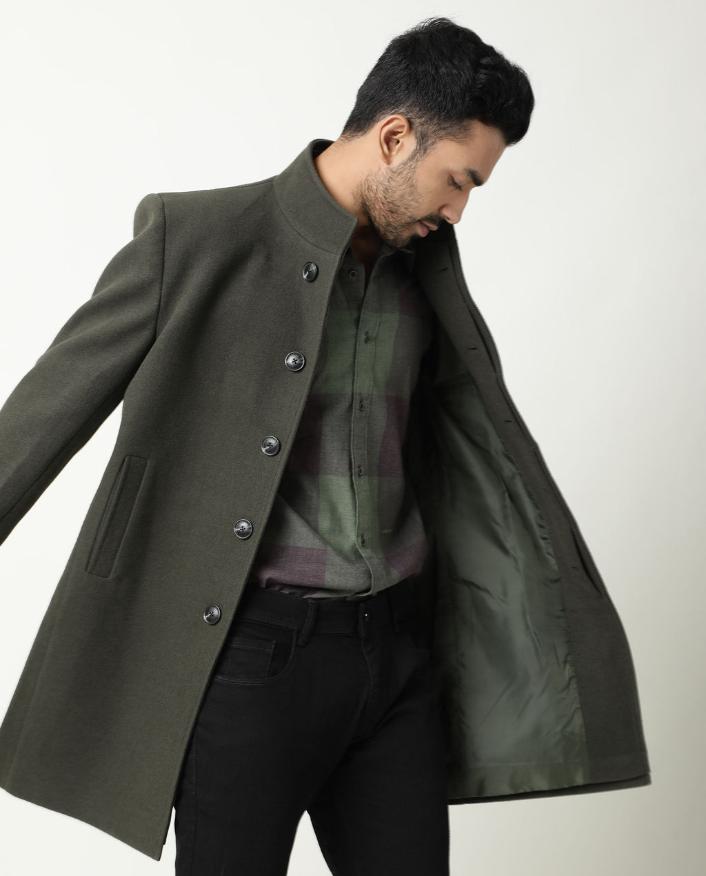 Rare Rabbit Men's Edd Green Cotton Checked Print Tailored Fit Full Sleeve Collared Shirt