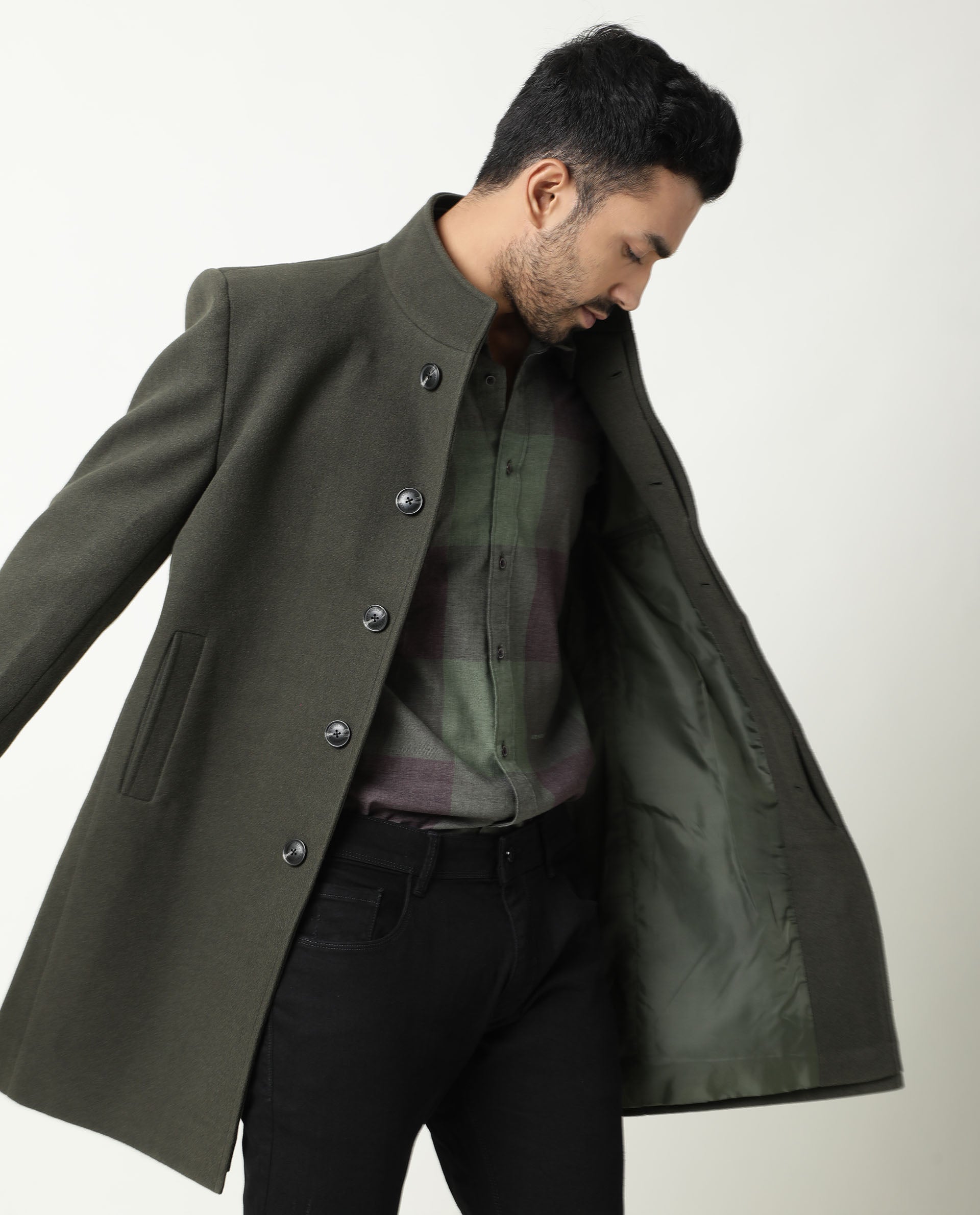 Rare Rabbit Men's Edd Green Cotton Checked Print Tailored Fit Full Sleeve Collared Shirt