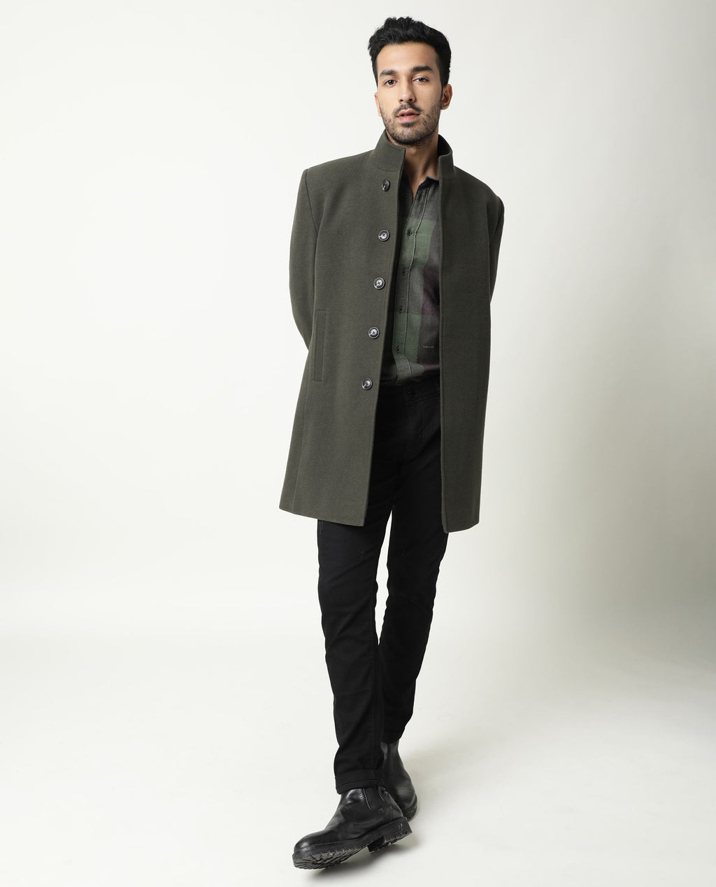 Rare Rabbit Men's Edd Green Cotton Checked Print Tailored Fit Full Sleeve Collared Shirt