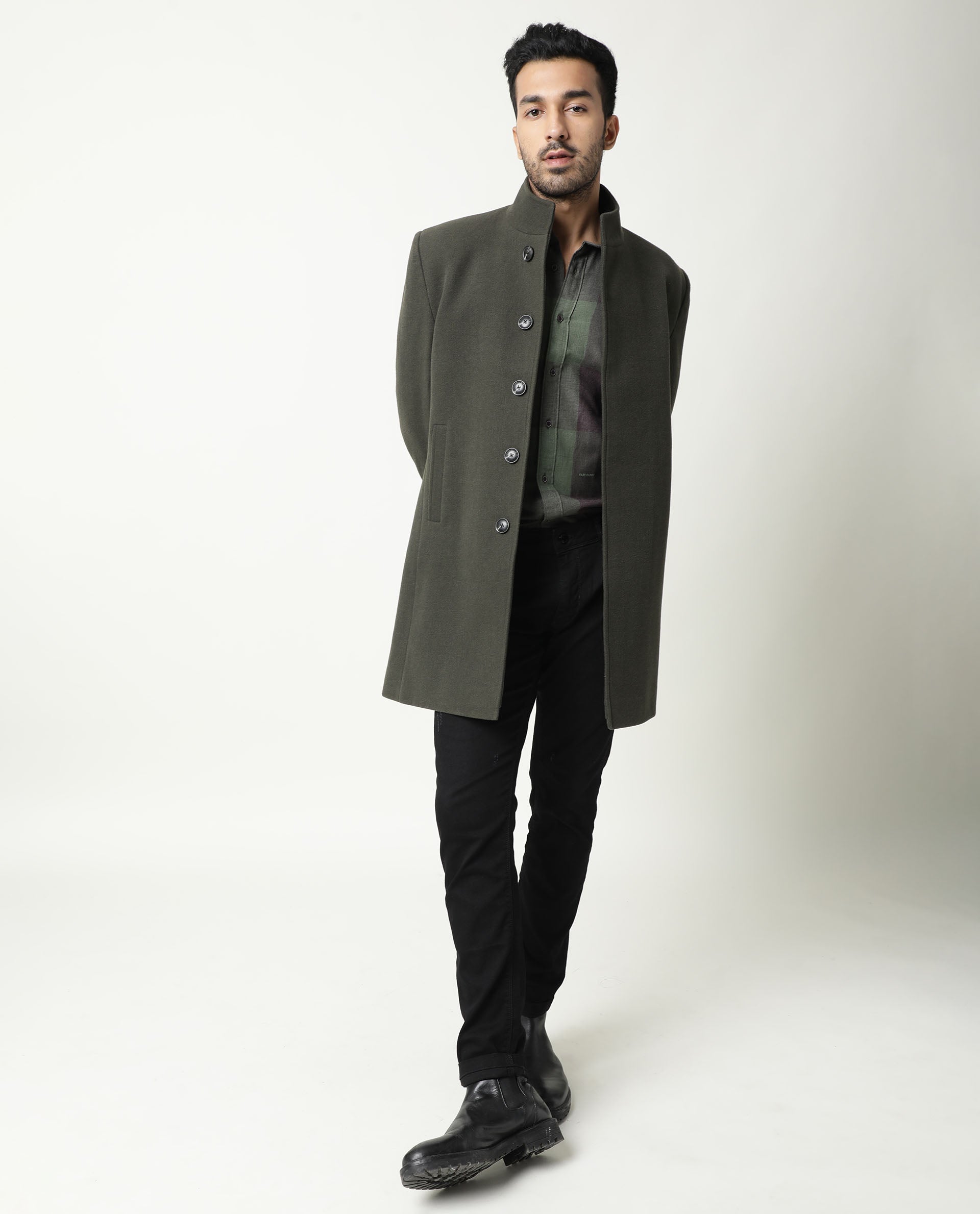 Rare Rabbit Men's Edd Green Cotton Checked Print Tailored Fit Full Sleeve Collared Shirt