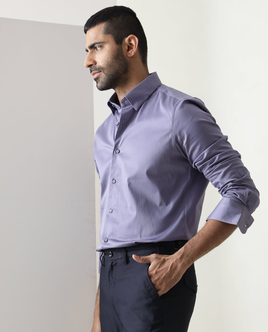Rare Rabbit Men's Como Light Purple Satin Plain Regular Fit Full Sleeve Collared Shirt