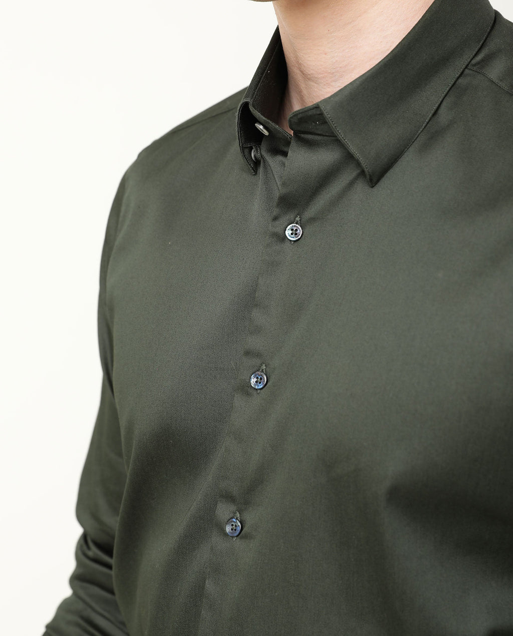 Rare Rabbit Men's Satin Green Plain Regular Fit Full Sleeve Spread Collar Shirt