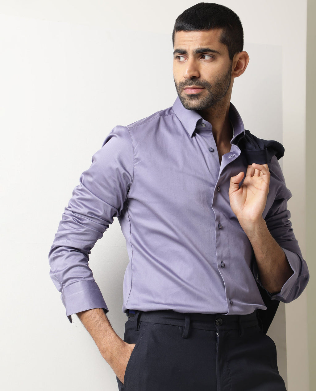 Rare Rabbit Men's Como Light Purple Satin Plain Regular Fit Full Sleeve Collared Shirt