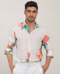 Rare Rabbit Men's Painter White Viscose Abstract Print Regular Fit Full Sleeve Collared Shirt