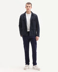 Rare Rabbit Men's Inbuil Navy Cotton Plain Regular Fit Trouser