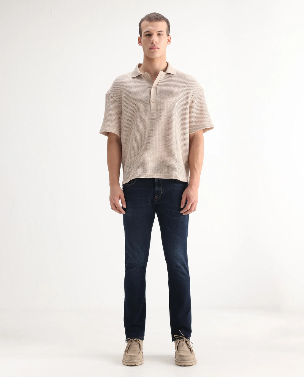 Rare Rabbit Men's Issak Dark Blue Cotton Plain Hawk Slim Fit Jeans