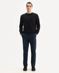 Rare Rabbit Men's Ital Navy Polyester Blend Plain Regular Fit Trouser