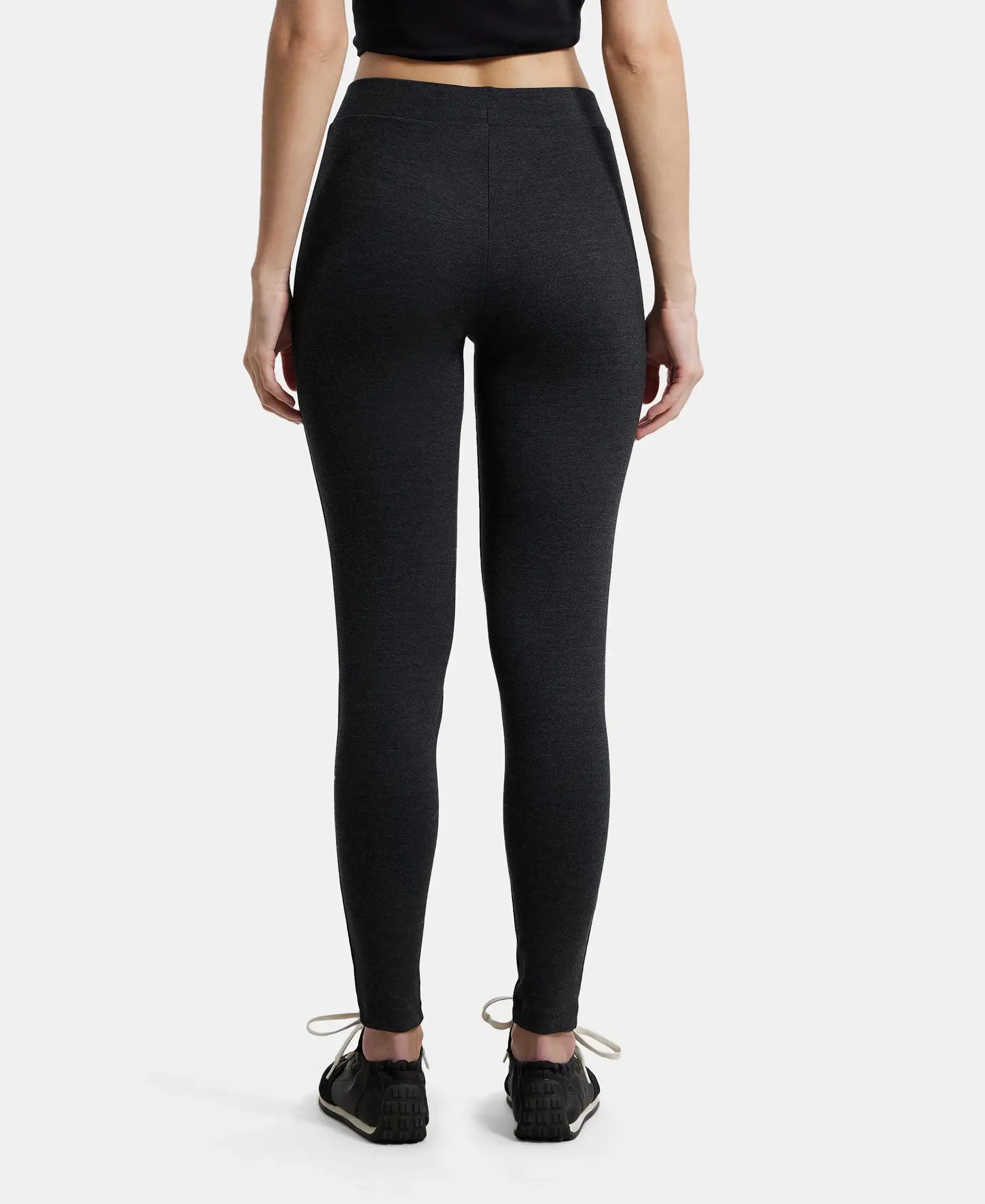 Rayon Nylon Elastane Stretch Treggings with Side Zipper Pockets - Black Melange